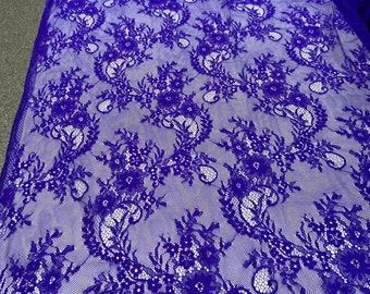 Lace Fabric blue color, Bridal Lace Fabric, Chantilly Lace Fabric, Lingerie Lace, Evening dress Lace Sold by the yards