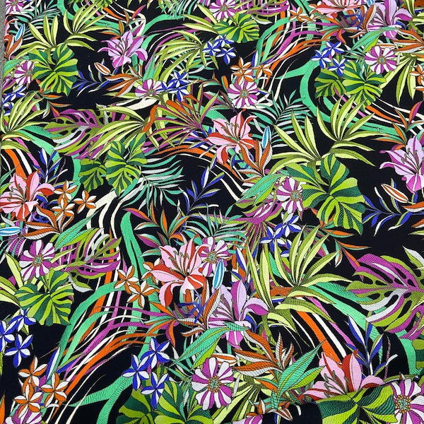 Famous haute couture jungle design Viscose with elastane Green Black Violet Bright color Viscose Pure Fabric for meter