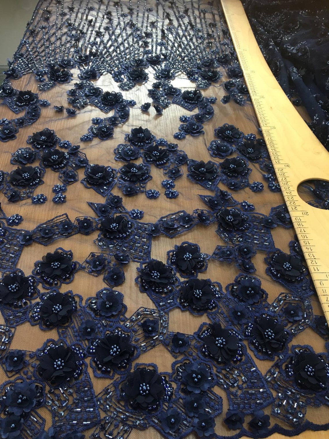 Navy 3d Velvet Lace Eb3023