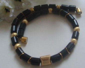 Gorgeous necklace , Onyx , gold plated elements