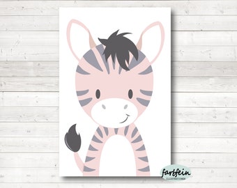 Bilder Kinderzimmer Poster Kinderbild Kinderzimmerbild Zebra/A4/rosa