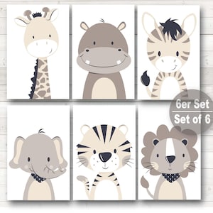 Bilder Kinderzimmer Poster Kinderbilder Kinderzimmerbilder 6er Set /A4/ beige