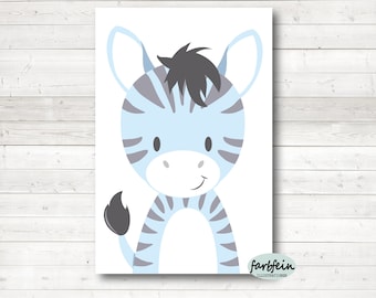 Bilder Kinderzimmer Poster Kinderbild Kinderzimmerbild Zebra/A4/blau