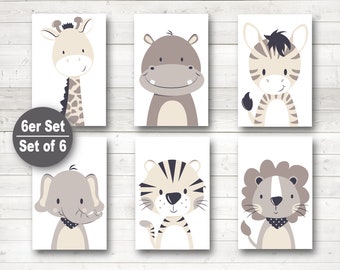 Nursery print,Nursery Decor,Kids Room Picture, Children Room Picture -set of 6/A4/beige