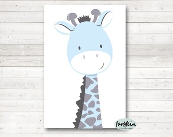 Bilder Kinderzimmer Poster Kinderbild Kinderzimmerbild Giraffe/A4/blau