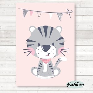 Nursery print,Nursery Decor,Kids Room Picture,Children Room Picture tiger-A4-light pink/grey