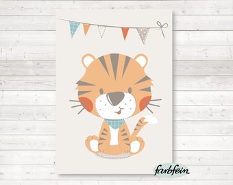 Bilder Kinderzimmer Poster Kinderbild Kinderzimmerbild süßer Tiger/A4/bunt