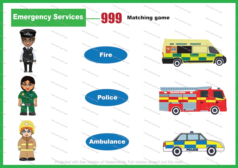 Safety for Kids Worksheet, Emergency Services, Call 999 in an Emergency