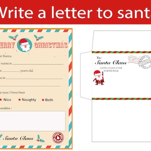 Digital druckbare Brief an Den Weihnachtsmann - Kinder Weihnachten Wunschliste-Brief an Santa Kits für Kinder, Weihnachten DIY, digitale PDF-Vorlage