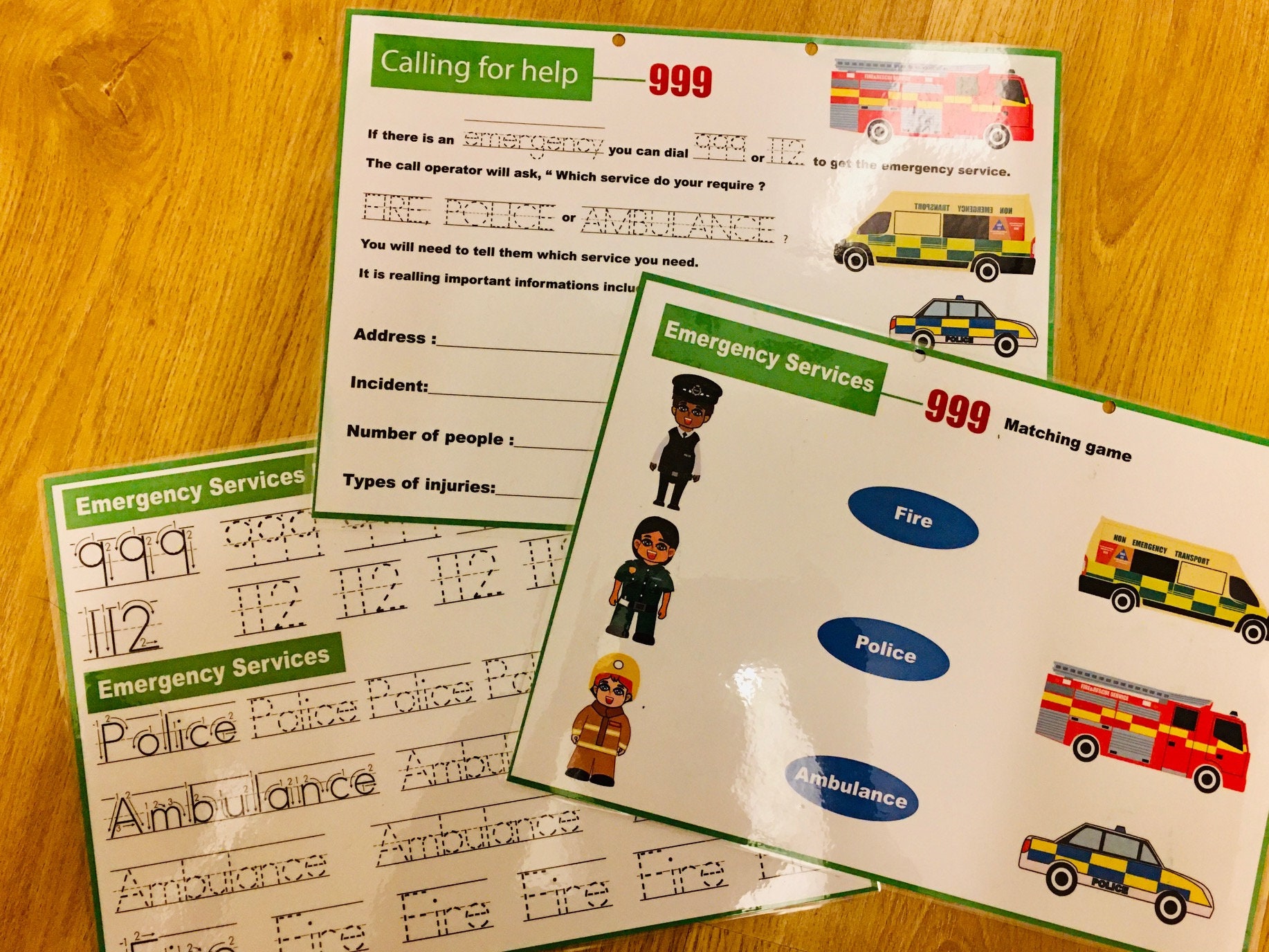 Safety for Kids Worksheet, Emergency Services, Call 999 in an Emergency