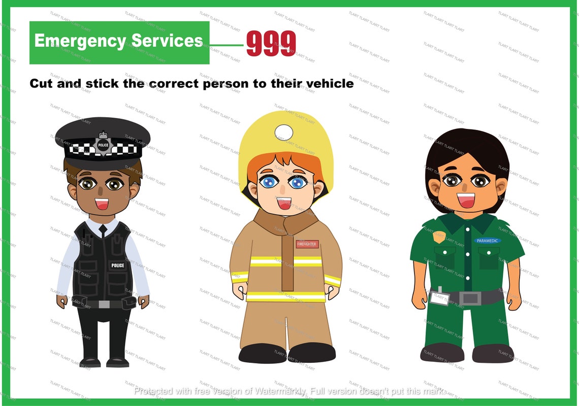Safety for Kids Worksheet, Emergency Services, Call 999 in an Emergency