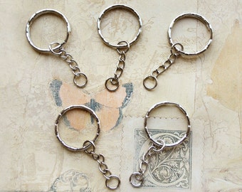 5 silver-colored key rings with chain