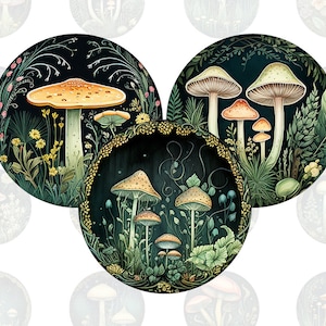 Digital collage sheet Fairytale mushroom Forest printable round cirle images in all common sizes, for glass cabochons or as stickers image 1