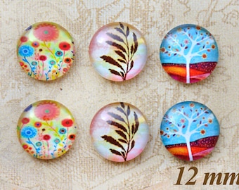 6 cabochons en verre de haute qualité de 12 mm pour les cadres ronds de cabochon. pour l'artisanat, par exemple, des chaînes ou des porte-clés ou des anneaux