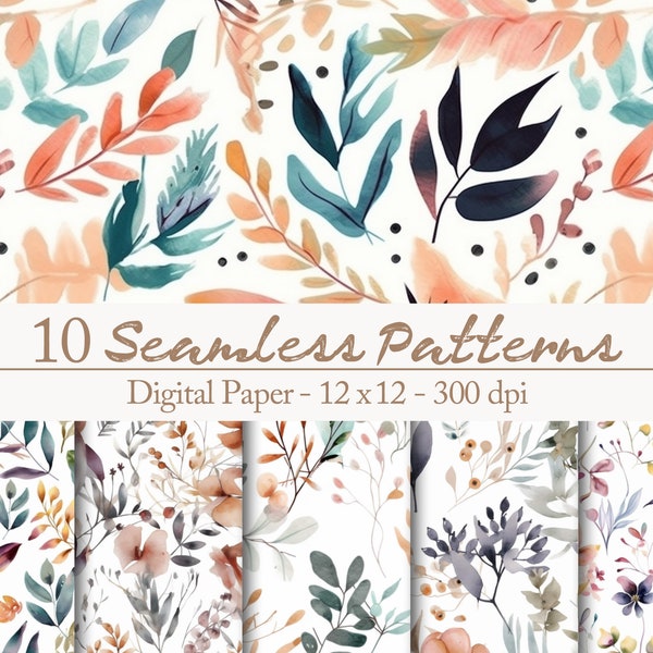 10 modèles sans couture de prairie de fleurs d’été florales - ensemble de papier numérique pour les projets de bricolage et les invitations de mariage