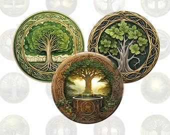 Digital collage sheet - tree of life - printable round cirle images in all common sizes, for glass cabochons or as stickers