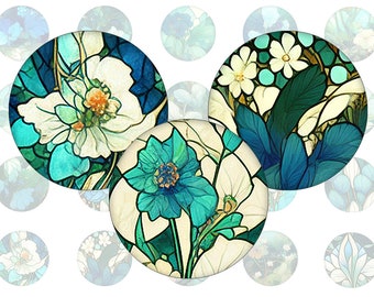 Digital collage sheet - Mosaic Garden - printable round round images common sizes, for glass cabochons or stickers