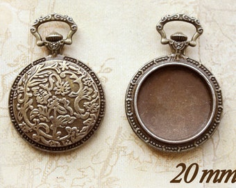 2 runde vintage 20 mm Cabochon Fassungen zum Kleben von Motiv Cabochons und für Halsketten Anhänger oder Schlüsselanhänger