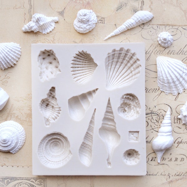 Seashells maritime silicone mold e.g. for decorating cakes with blossoms and sugar flowers or for handicrafts with polymer clay