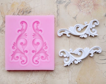 Moule en silicone - ornements en filigrane, par exemple pour décorer des gâteaux - des livres ou des savons ou pour l'artisanat avec de l'argile polymère