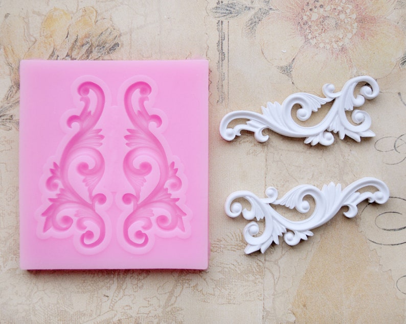 Silicone mold filigree ornaments e.g. for decorating cakes books or soaps or for handicrafts with polymer clay image 1