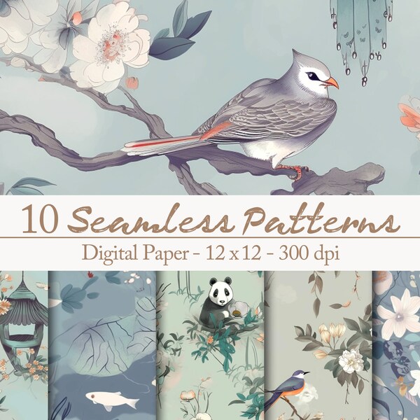 Elegant Dream Vol.06 - 10 elegante Japanse naadloze bloemenpatronen - digitale papierset voor doe-het-zelfprojecten en huwelijksuitnodigingen