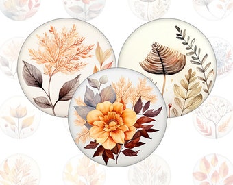 Herbst Blumen im Boho Stil - Cabochon Vorlagen für runde Bottlecaps und Cabochons in allen gängigen Größen, trockenblumen, autumn vibes