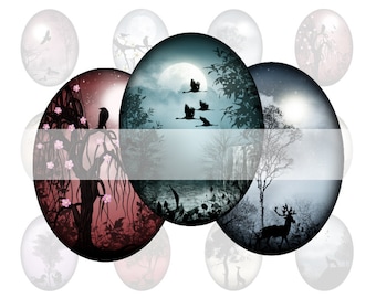 A4 Digitaler Collage-Bogen Natur Wald Elfengarten oval . Motive bzw. Cabochonvorlagen für Bottlecaps und Cabochons