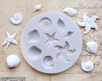 Silicone mold seashells and starfish maritime e.g. for decorating cakes with blossoms and sugar flowers or for crafts with polymer clay