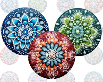 Punktmalerei Mandala - 20 runde Bilder, Digitale Cabochon Vorlage für Bottlecaps und Cabochons in allen gängigen Größen, Cabochonschmuck