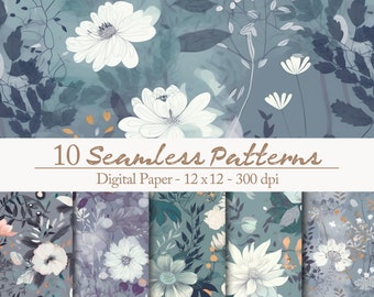 Magischer Garten Nahtlose Muster Digitales Papier Set - florale Blumen und Blätter Elfengarten kachelbare illustration japanischer garten