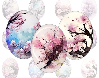 Kirschblüten - ovale Cabochon Vorlagen für Cabochons in allen gängigen Größen