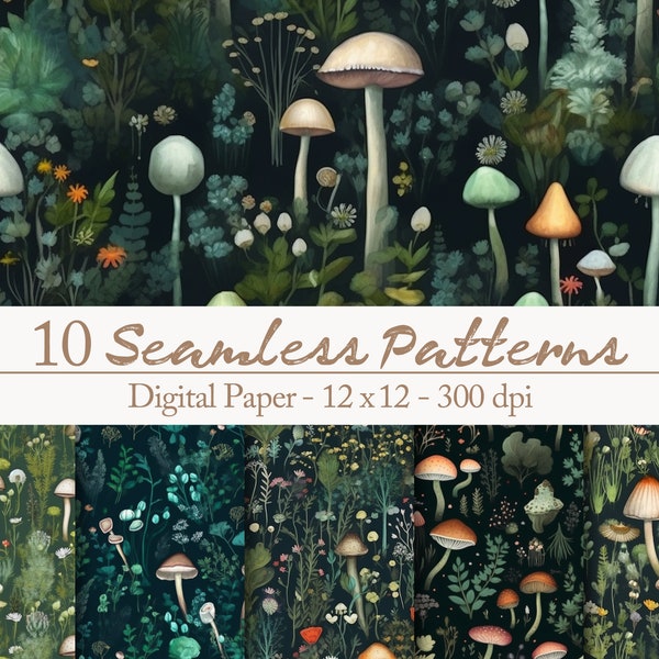 10 Verwunschener Zauber Wald Pilze Digital Paper Set für DIY-Projekte druckbares Scrapbook Papier fairy fantasy garten motive kachelbar