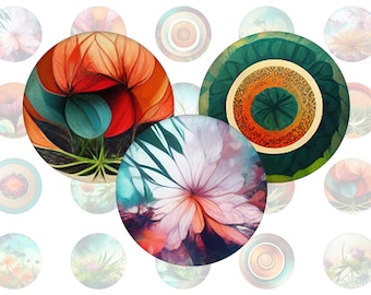 Abstrakte florale Kunst im Boho Stil - Cabochon Vorlagen für runde Bottlecaps und Cabochons in allen gängigen Größen