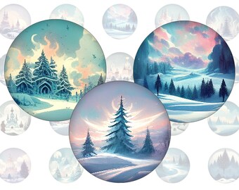 Winter Wunderland - Cabochon Vorlagen für runde Bottlecaps und Cabochons in allen gängigen Größen