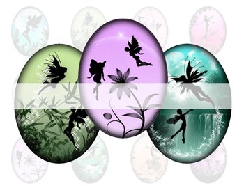 A4 Digitaler Collage-Bogen Elfen Elfengarten oval . Motive bzw. Cabochonvorlagen für Bottlecaps und Cabochons