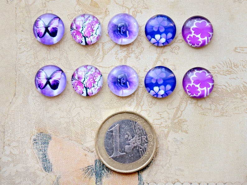 10 hochwertige 12 mm Glas Cabochons für runde Cabochonfassungen . zum Basteln von z.B. Hasketten oder Schlüsselanhänger oder Ringe Bild 2