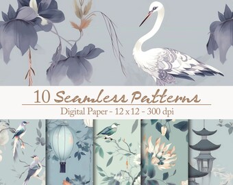Elegant Dream Vol.04 - 10 Florale, Elegante Japanische Nahtlose Muster - Digitales Papier-Set für DIY-Projekte und Hochzeitseinladungen