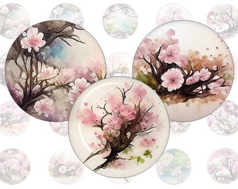 Kirschblüten - Cabochon Vorlagen für runde Bottlecaps und Cabochons in allen gängigen Größen