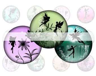 Digital collage sheet - fairy garden - printable round cirle images in all common sizes, for glass cabochons or as stickers