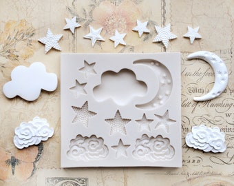 Silicone Mold Baby Clouds Stars Moon Children's Birthday Party e.B.for decorating cakes with flowers and sugar flowers or crafts with polymer clay