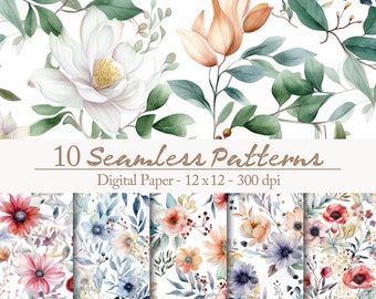 10 Florale, Zeitlos-Elegante Nahtlose Muster - Digitales Papier-Set für DIY-Projekte und Hochzeitseinladungen