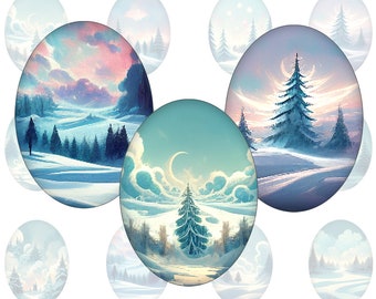 Winter Wunderland - ovale Cabochon Vorlagen für Cabochons in allen gängigen Größen