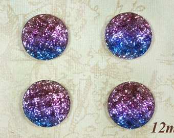 4 faceted 12mm glitter cabochons