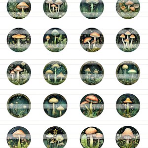 Digital collage sheet Fairytale mushroom Forest printable round cirle images in all common sizes, for glass cabochons or as stickers image 2