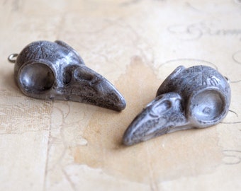 2 silber-graue hochwertige Gothic Resin Vogelschädel bzw. Rabenschädel Anhänger für Steampunk Goth Totenkopf Verzierungen