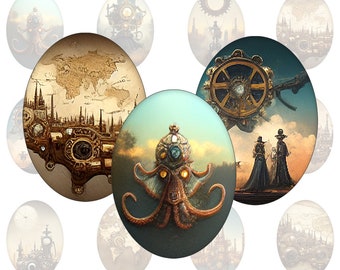 Vintage Steampunk - ovale Cabochon Vorlagen für Cabochons in allen gängigen Größen