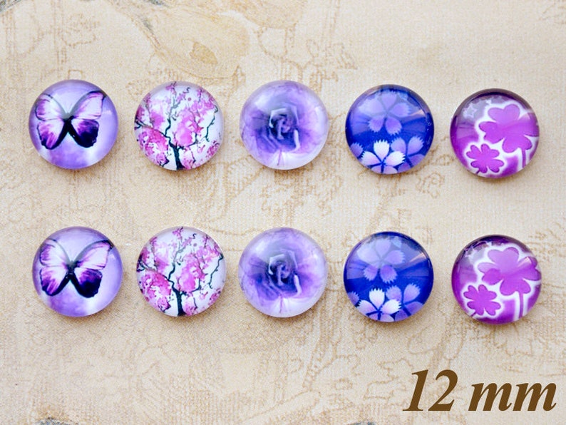 10 hochwertige 12 mm Glas Cabochons für runde Cabochonfassungen . zum Basteln von z.B. Hasketten oder Schlüsselanhänger oder Ringe Bild 1