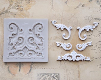 Silicone mold - filigree ornaments e.g. for decorating cakes - books or soaps or for handicrafts with polymer clay