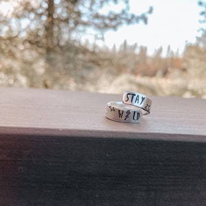 Stay Wild Wrap Ring  | Stamped Ring, Hand Stamped, Western, Boho, Southwestern, Aluminum Ring, Stackable Ring, Stay Wild, Wild, Stars